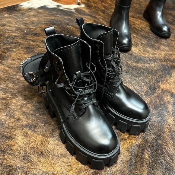 PRADA Leather Zip Pocket Combat Booties - Picture 6 of 9